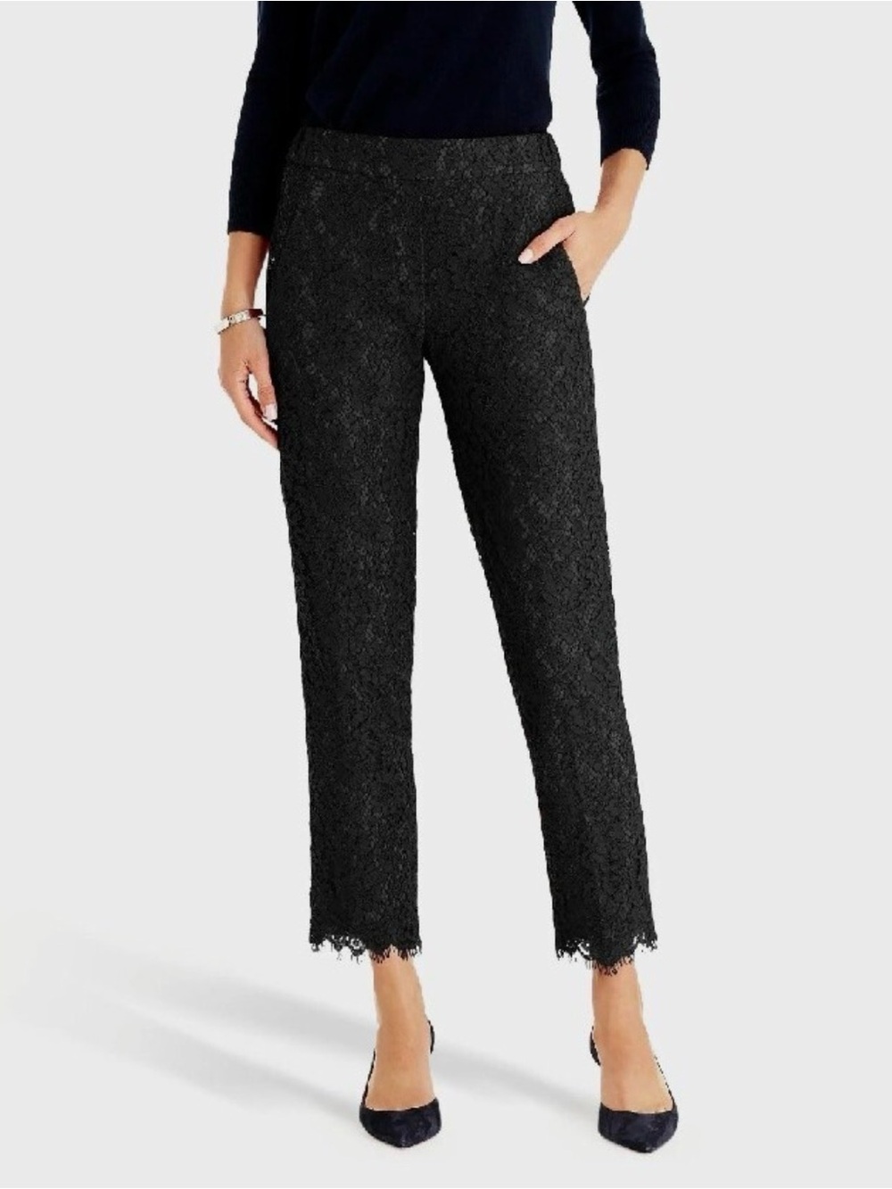 J.Crew black lace pull-on easy pants size 6